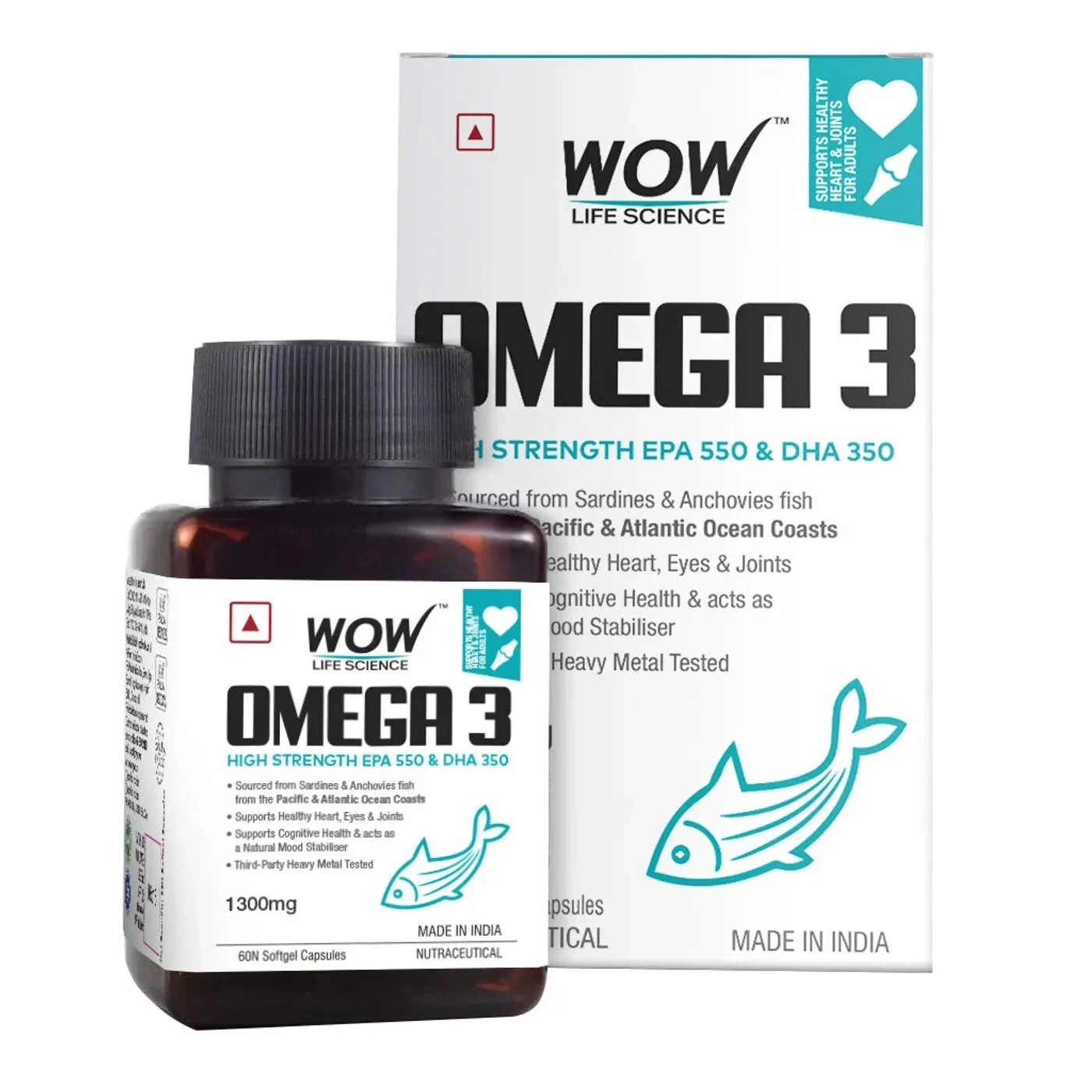 WOW Omega 3 Fish Oil 1300Mg – High Strength Capsules With EPA + DHA (60 Caps)