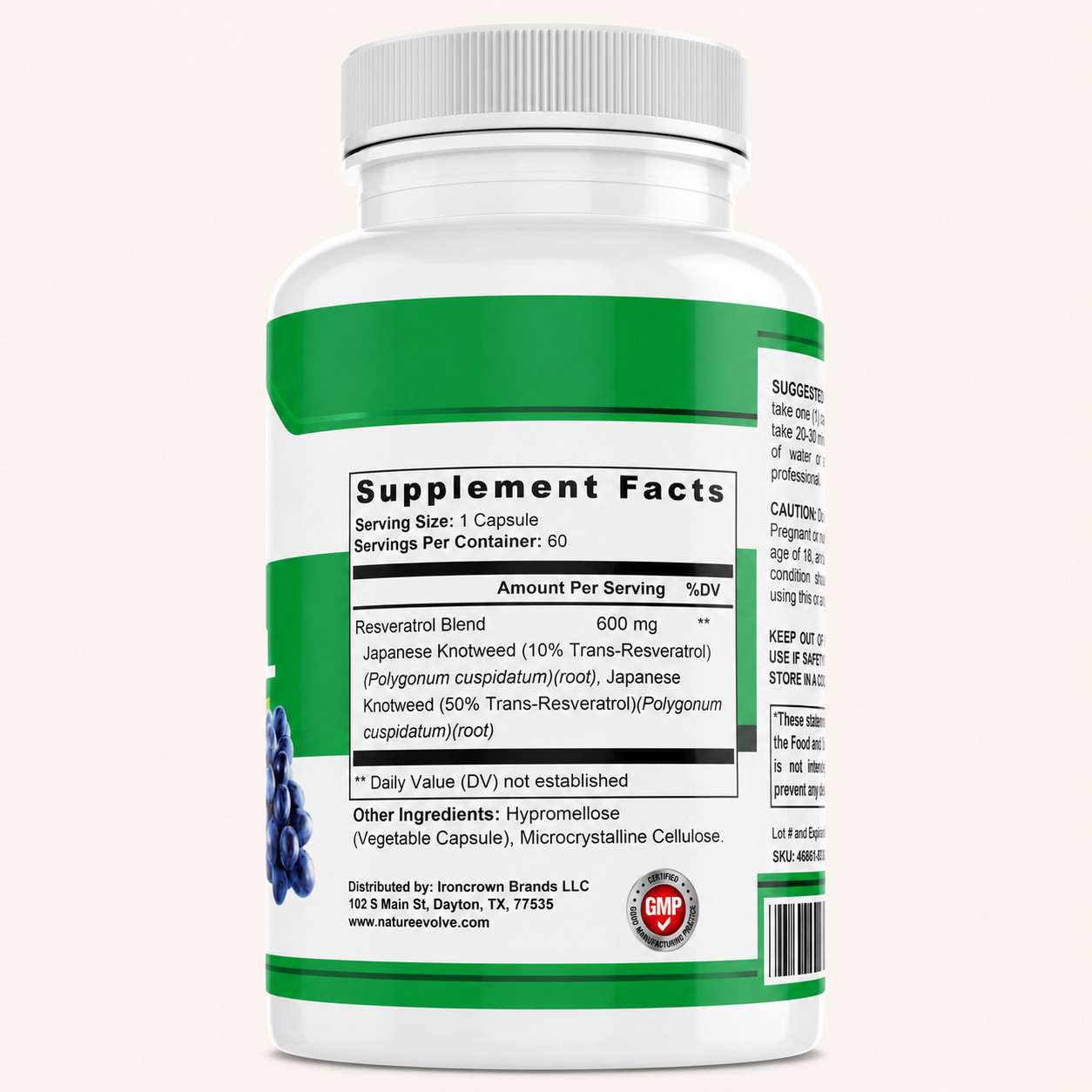 Nature Evolve Premium Resveratrol Blend 600mg Antioxidant Support Made In USA