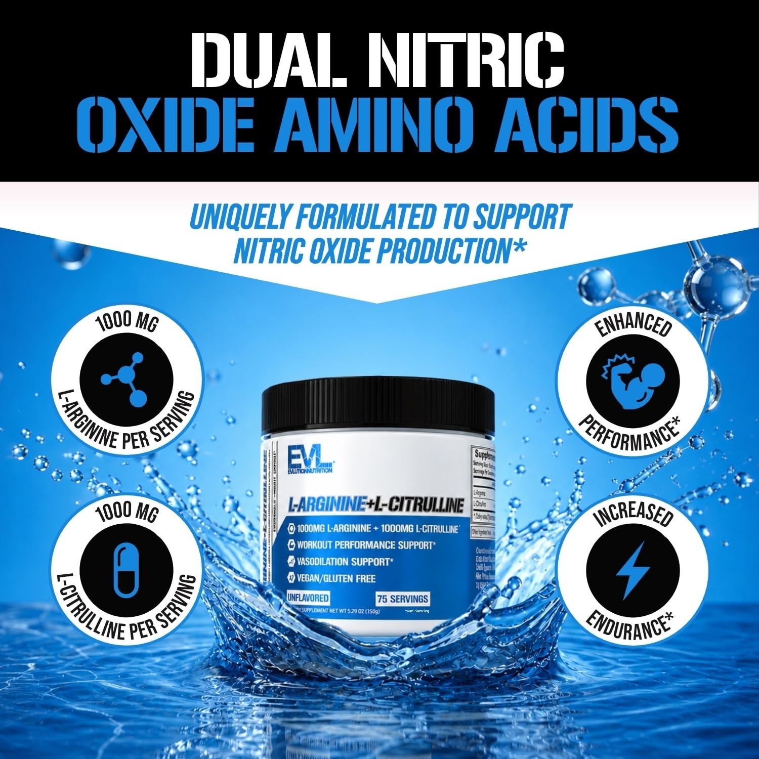 Nitric Oxide Booster Powder – L-Arginine & L-Citrulline 1000mg, 75 Servings, Unf