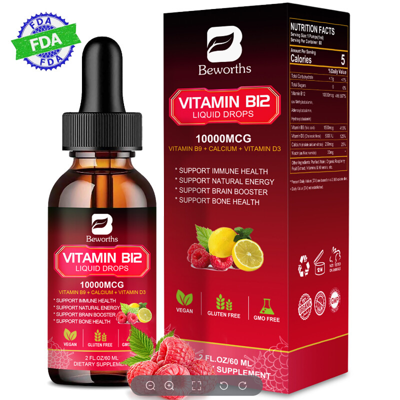 Natural Vitamin B12 Liquid Sublingual Extra Strength Energy & Immune Support