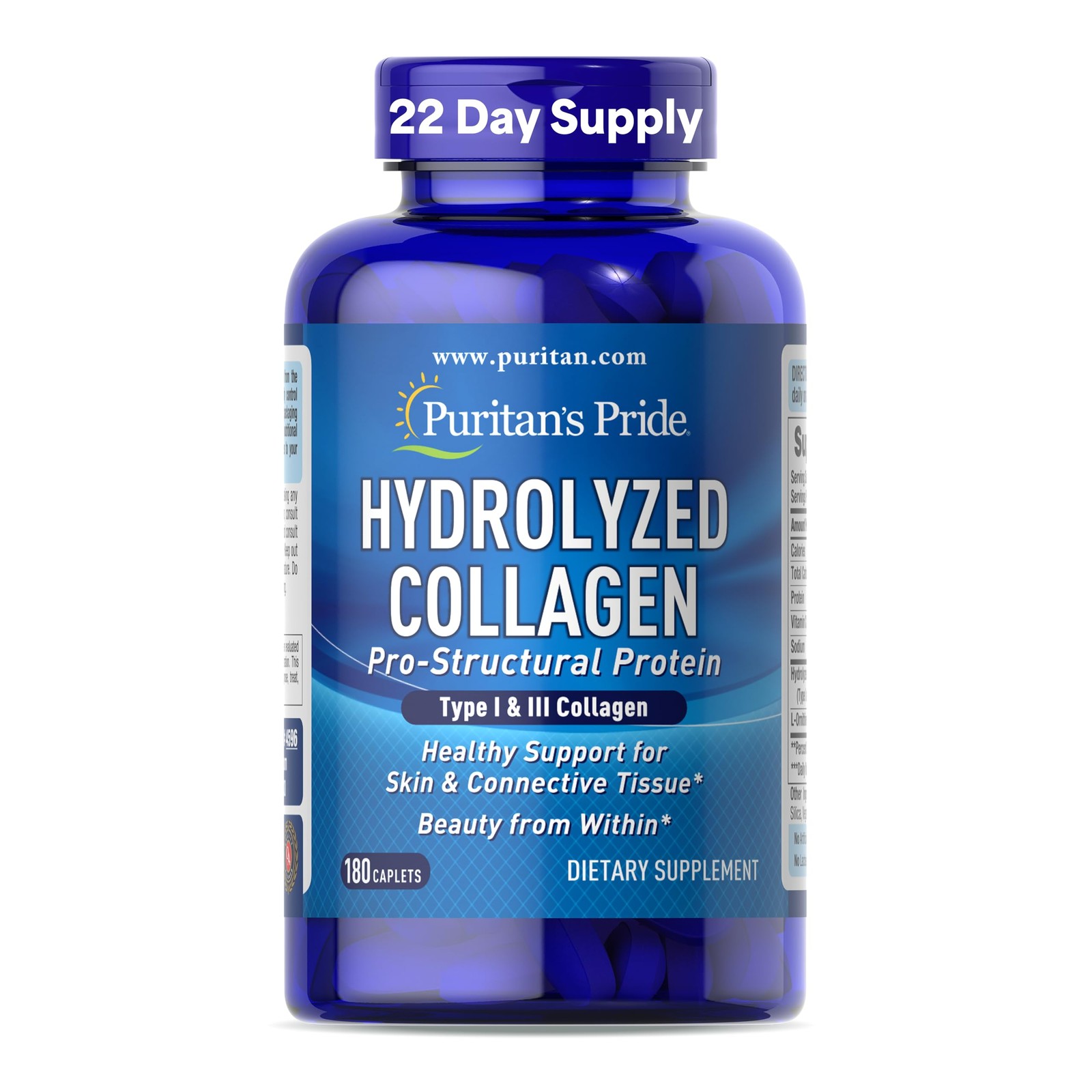 Puritan’s Pride Hydrolyzed Collagen 180 Count (Pack of 1), White