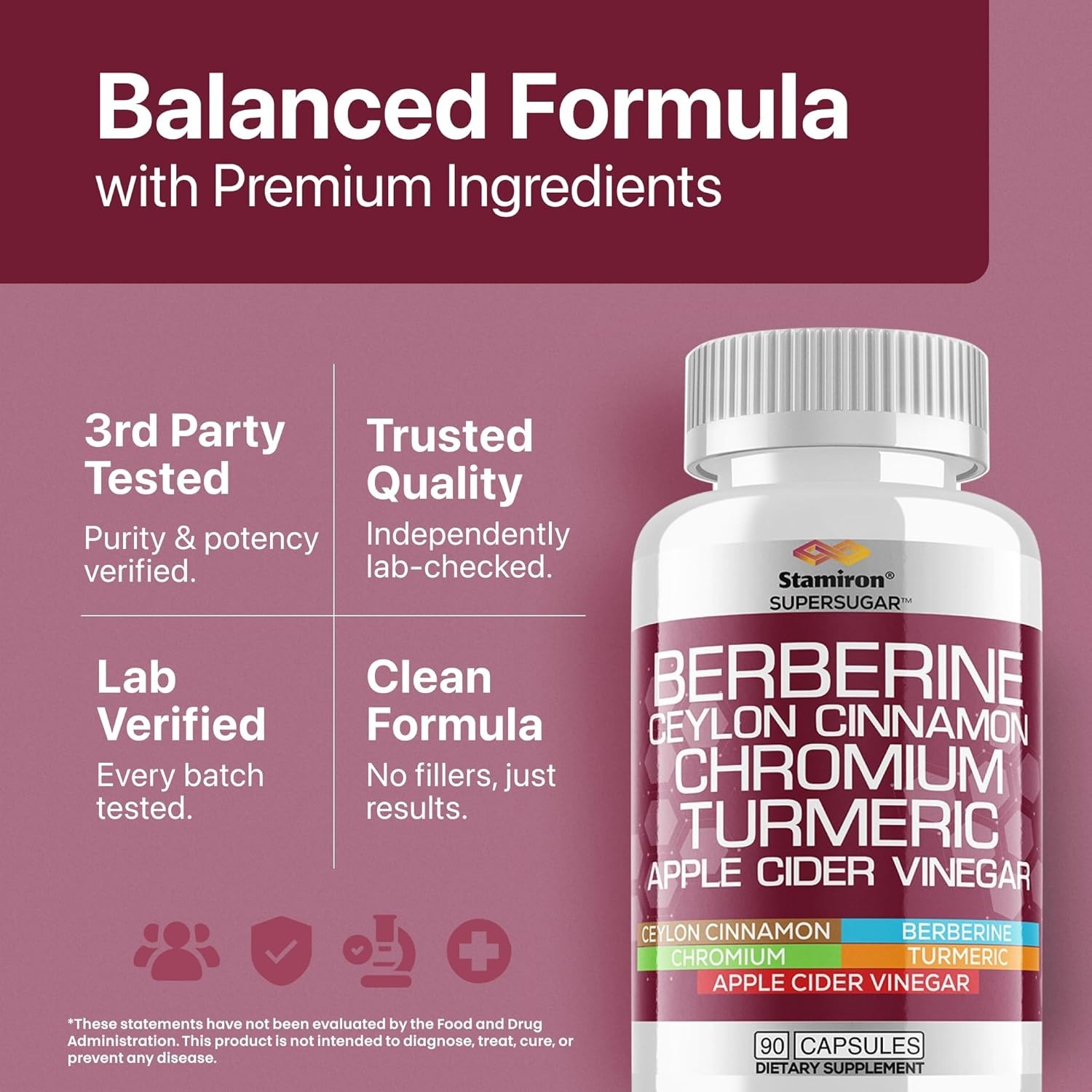 Berberine Complex with Ceylon Cinnamon, Chromium, Turmeric, Apple Cider Vinegar