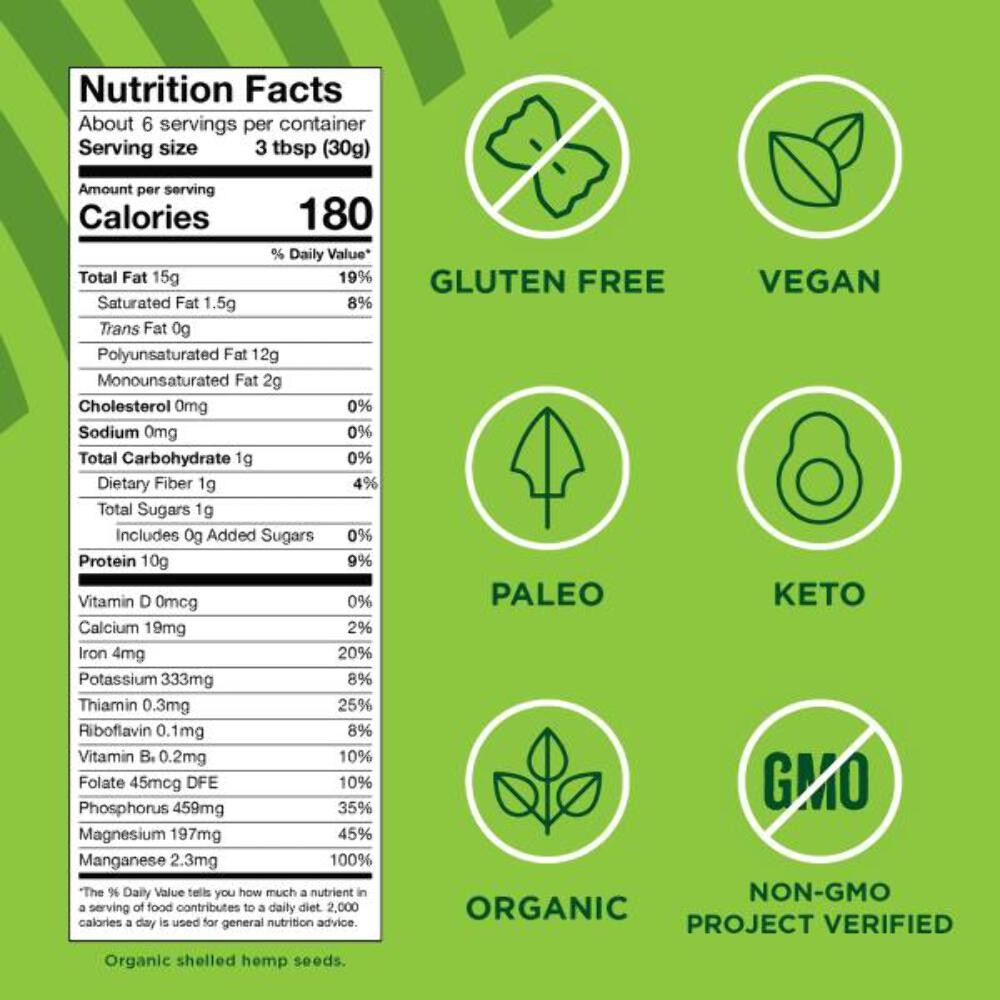9/27 Manitoba Harvest Organic Hemp Seeds, 7oz, 10g Plant Based Protein and 12g O