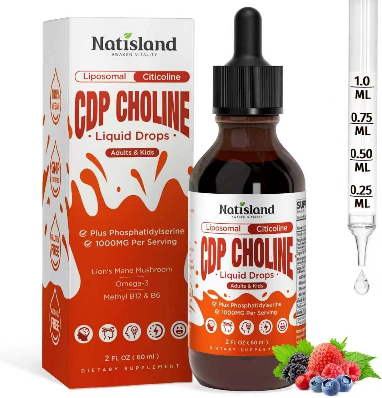 Citicoline 1000mg + Phosphatidylserine 300mg Supplements, CDP Choline for Kids..