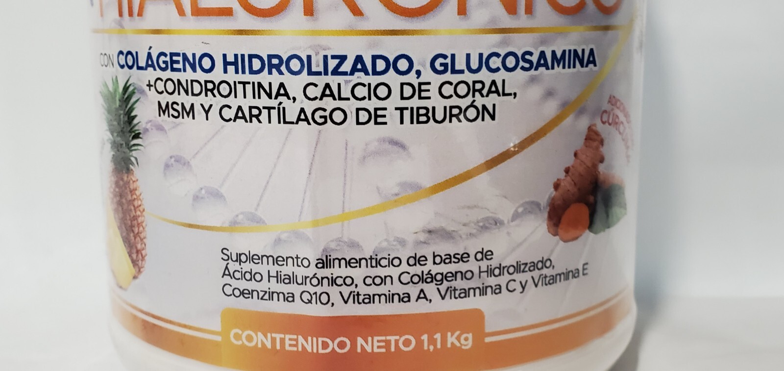 Hyaluronic Acid/Acido Hialuronico w/Hidrolized Colagen, { Pineapple } 1Kg Powder