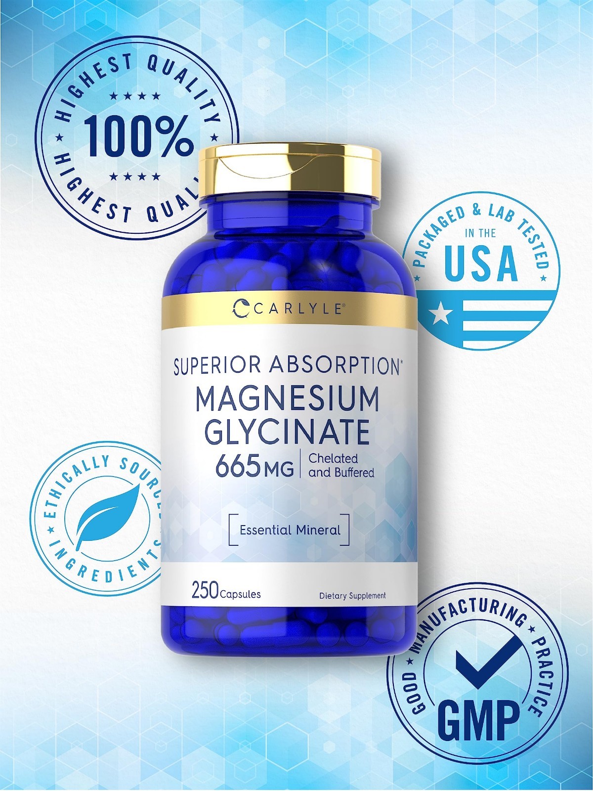 Carlyle Magnesium Glycinate | 665 mg | 250 Capsules | NonGMO and Gluten Free …