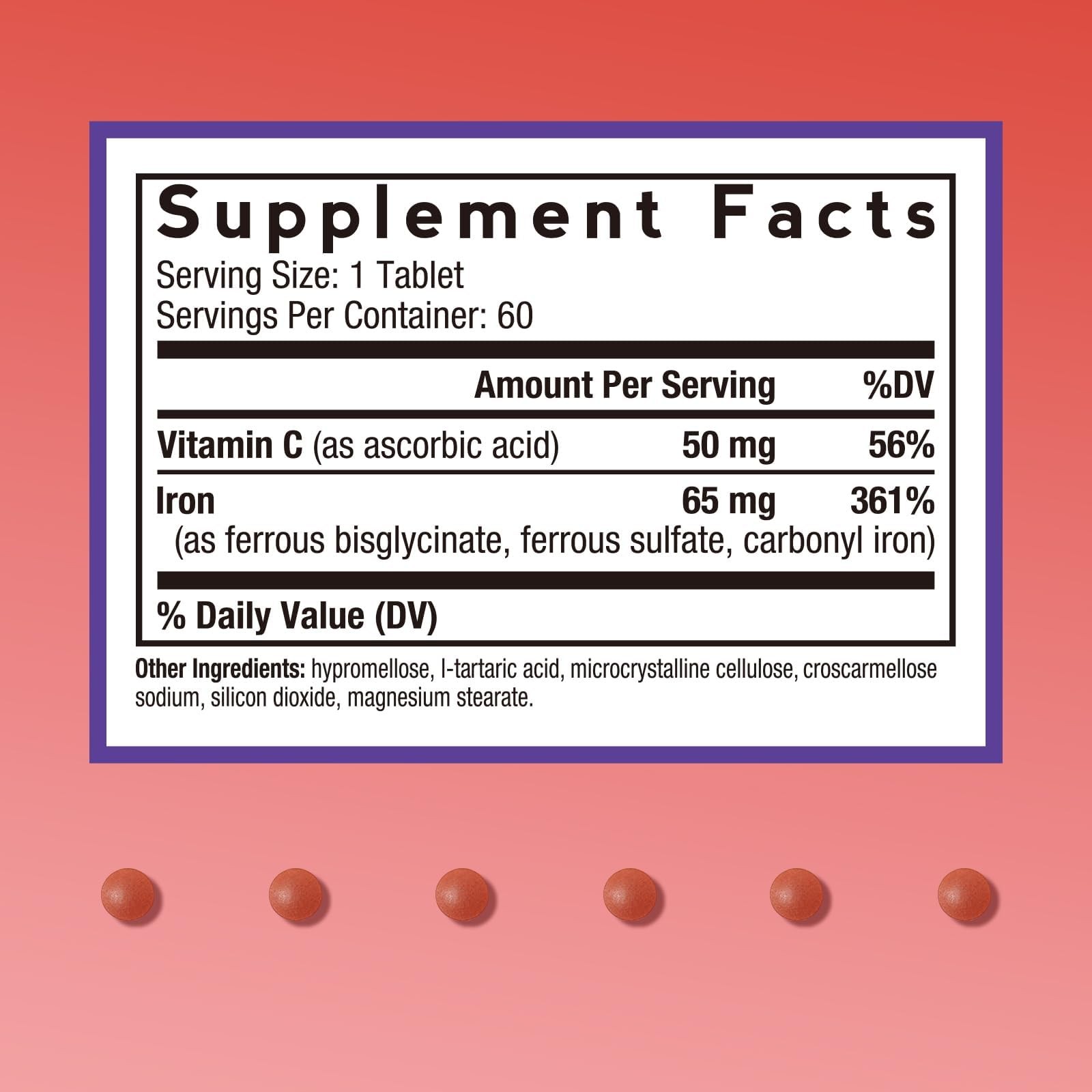 Iron Supplement for Women & Men, 65mg from Ferrous Bisglycinate Sulfate Carbo…