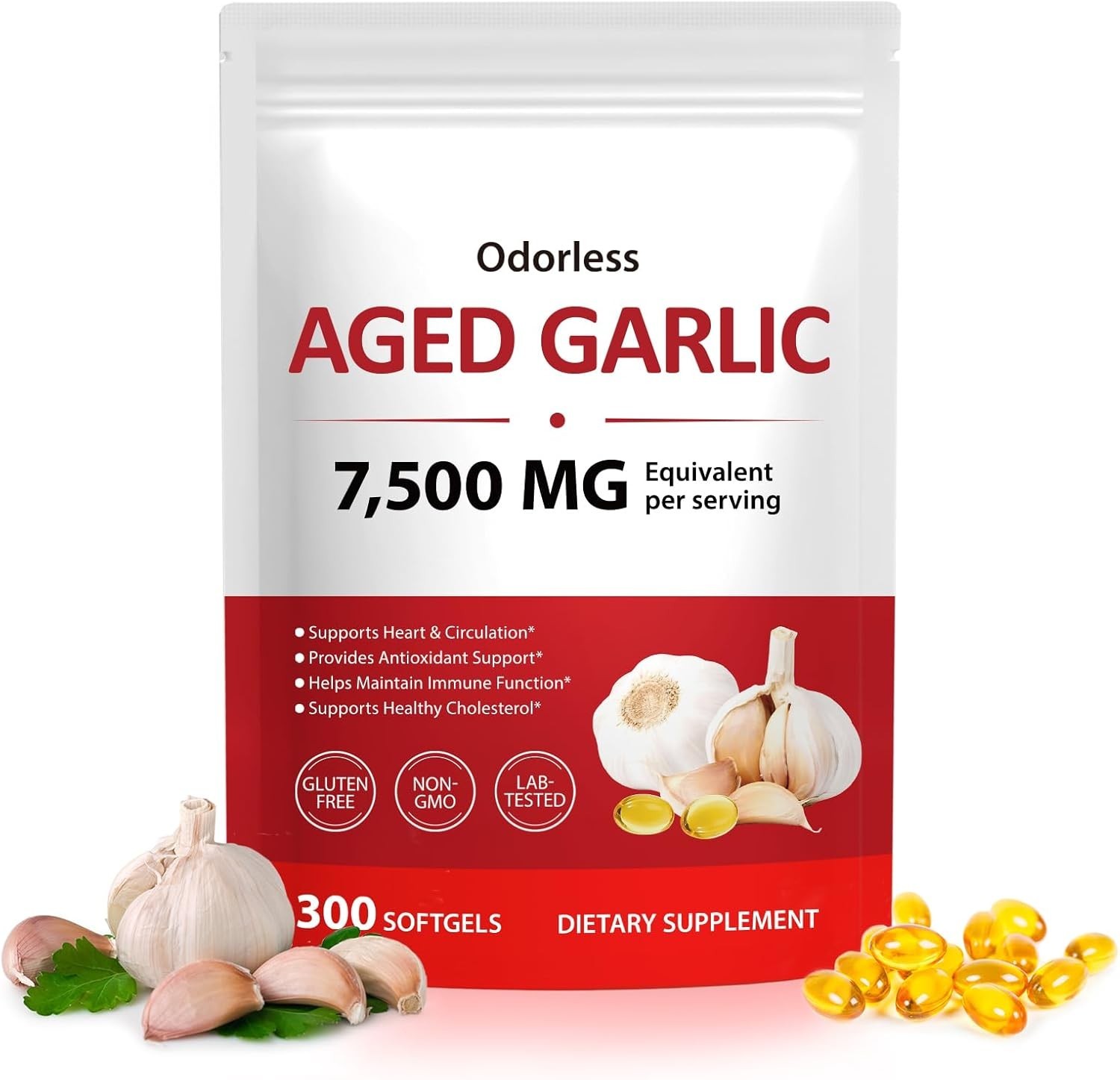 Suplemento cardiovascular de reserva de extracto de ajo envejecido, 300 cápsulas