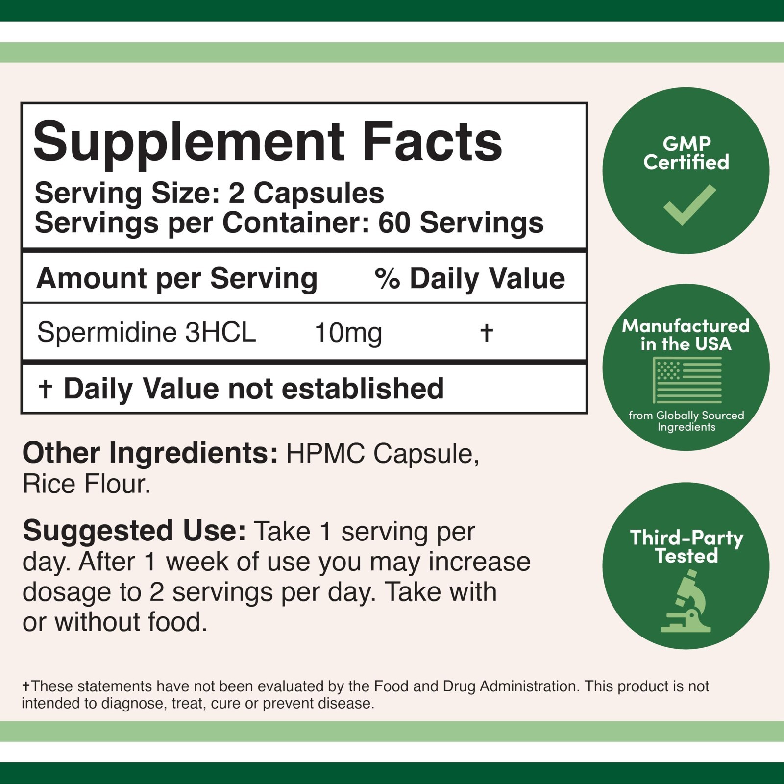 10mg Spermidine 120ct – Cellular Energy, Healthy Aging, Hair Skin & Nails Suppor