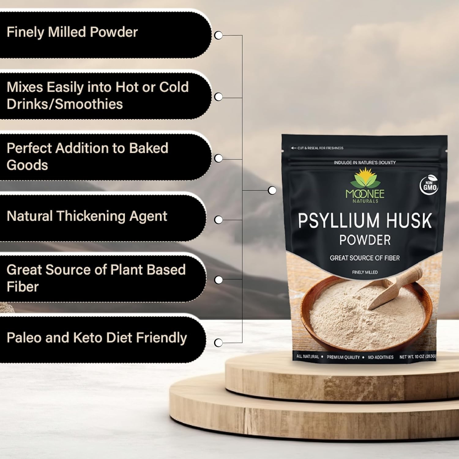 Psyllium Husk Powder 10 OZ, Gluten Free, Non GMO, Finely Ground, Keto Friendly
