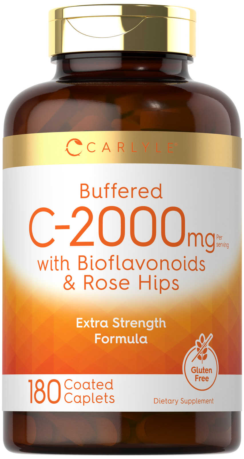 Buffered Vitamin C 2000mg | 180 Caplets | Bioflavonoids, Rose Hips | by Carlyle