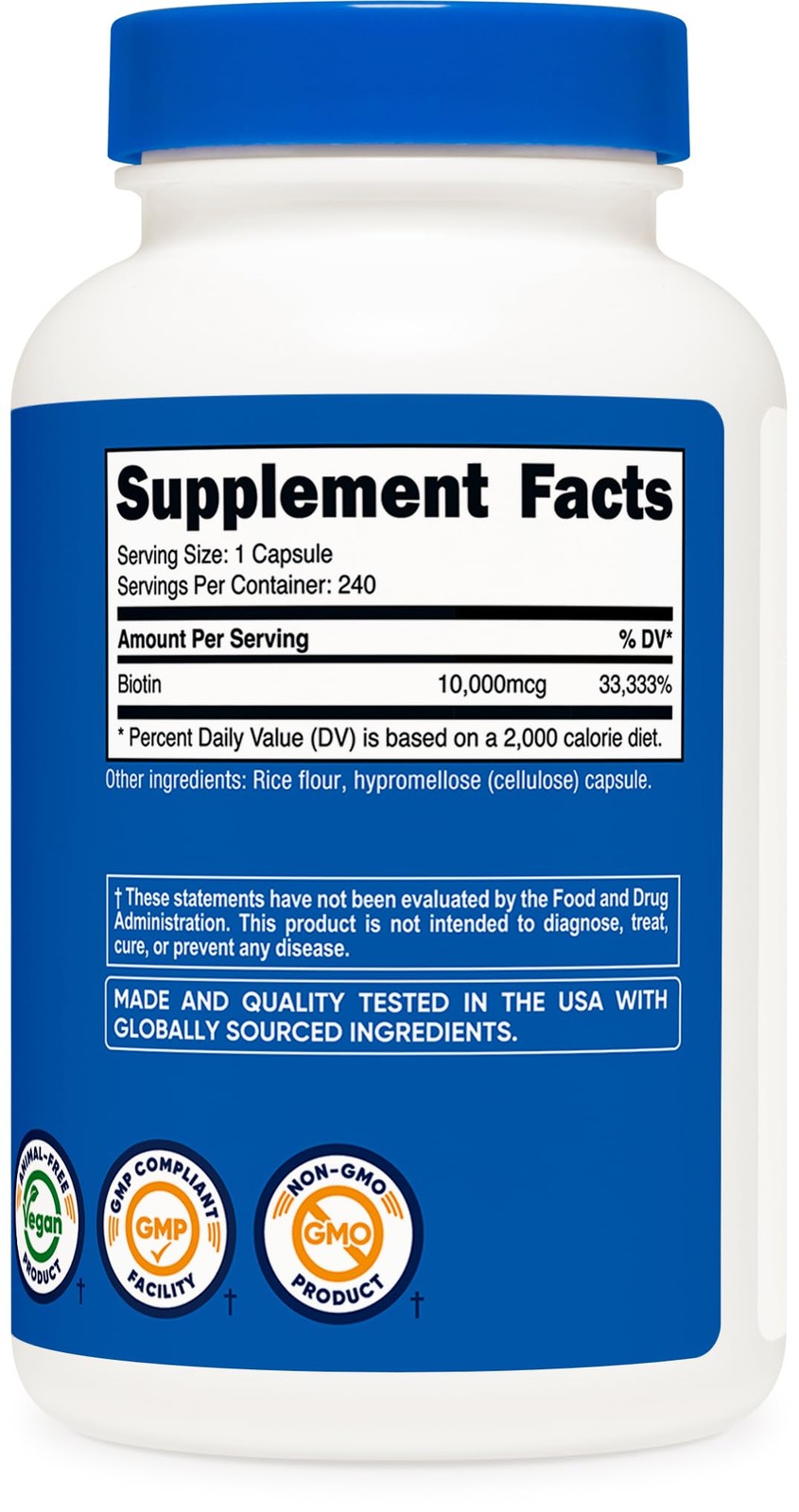 Biotina (Vitamina B7) ) Suplemento Vitaminico De 10,000 Mcg (10 Mg), 240 Cap…