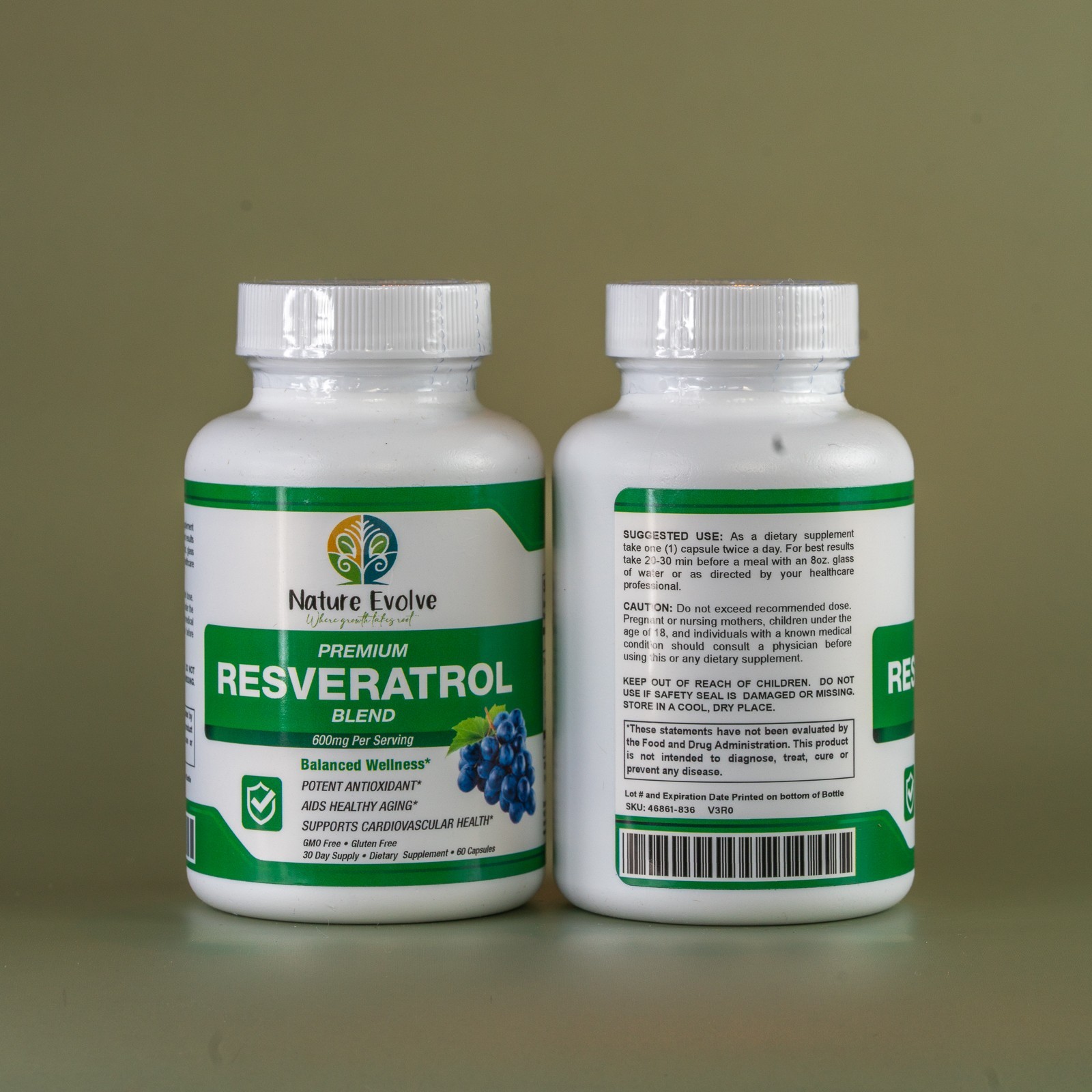 Nature Evolve Premium Resveratrol Blend 600mg Antioxidant Support Made In USA