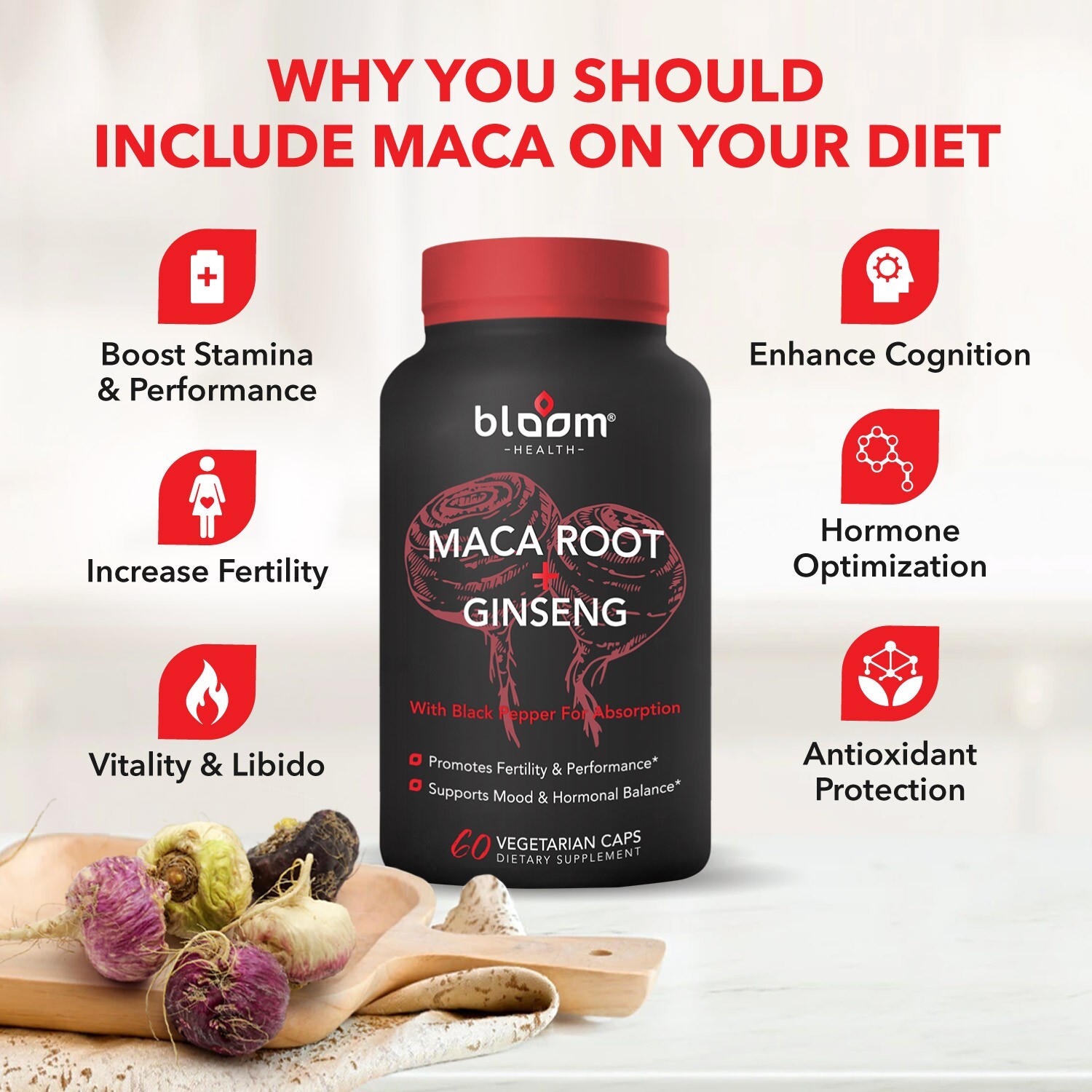 Maca + Ginseng Highest Potency Available 14,400mg Supports Desire Stamina – 60CT