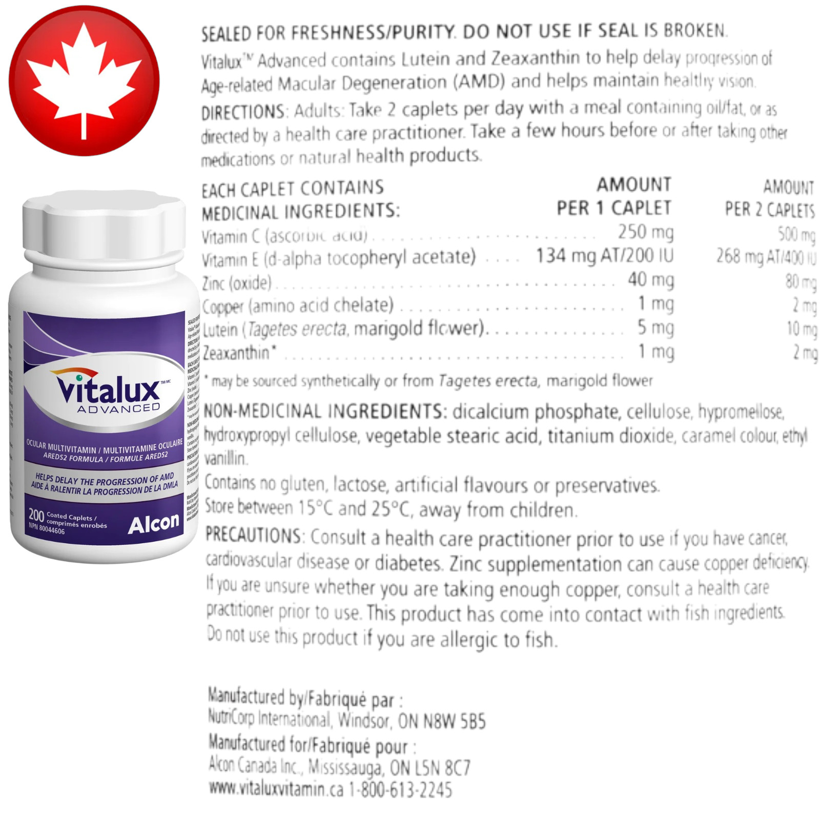 Vitalux Advanced Ocular Multivitamin 200 Coated Caplets CANADA