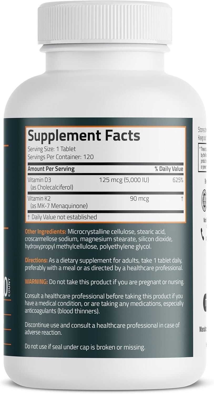 New Sealed Bronson Vitamin K2 D3 (MK7) Supplement Non-GMO 120 Tablets Exp. 03/26