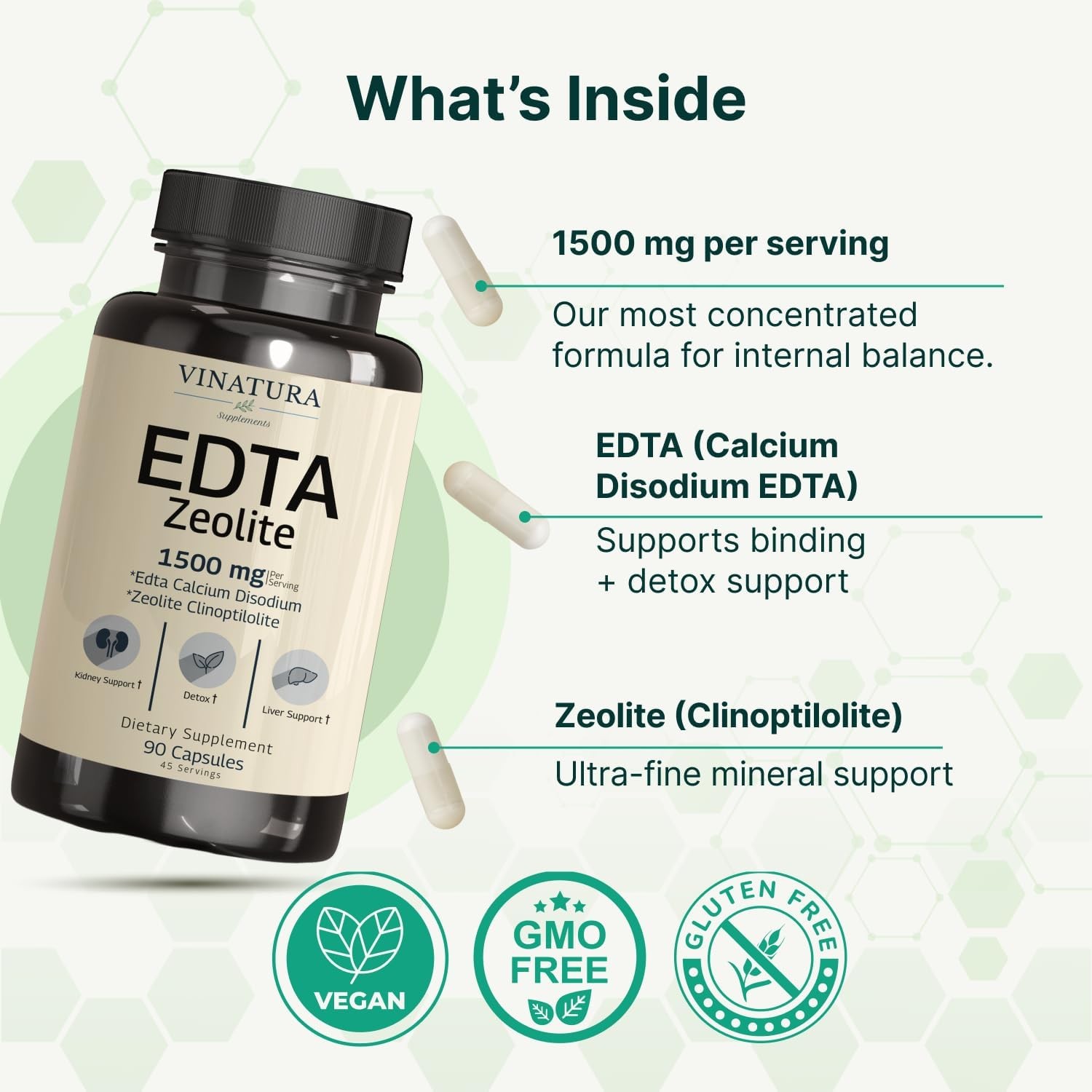 EDTA Capsules – 1500mg per serv, USA Made & Tested, Liver Support 90 Capsules