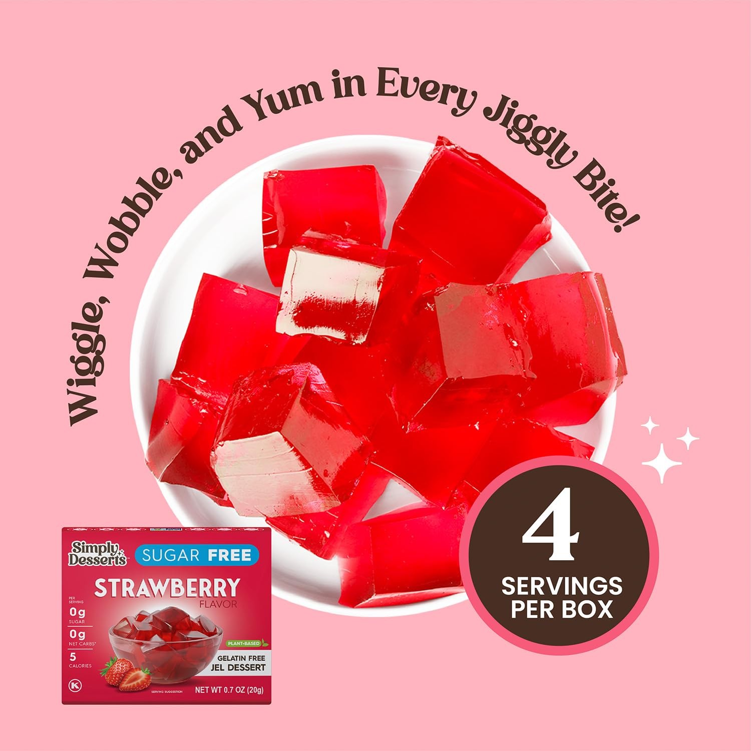 Plant Based Natural Strawberry Jel Dessert – 6 Pack – Zero Sugar, 0g Net Carb…
