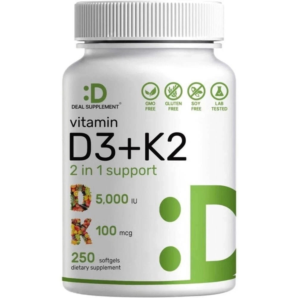 3 PACK DEAL SUPPLEMENT Vitamin D3 K2 5000IU Softgel, 2-1 Complex, 250 Count