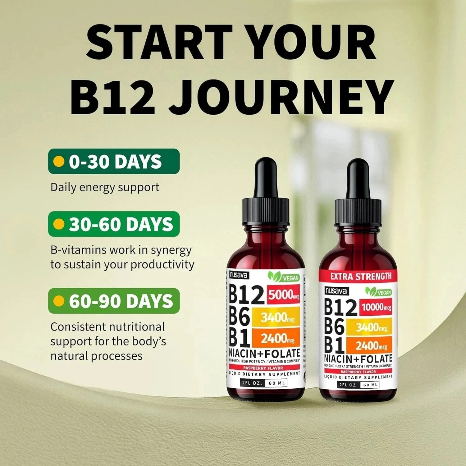 (2-Pack) Vitamin B12 and B6 Drops – Daily Vitamin B Complex Liquid Drops Formula