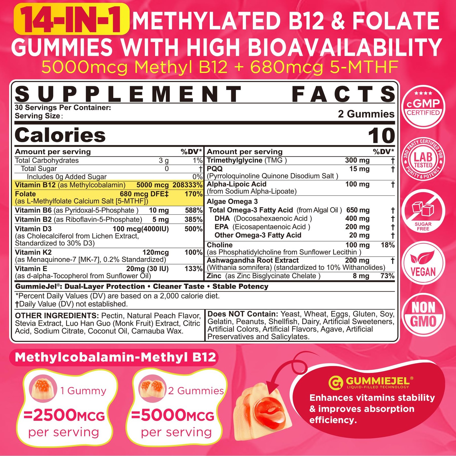Lilicare Methyl B12 P5P For Women Men – B Complex Adult B2 B6 Omega 3