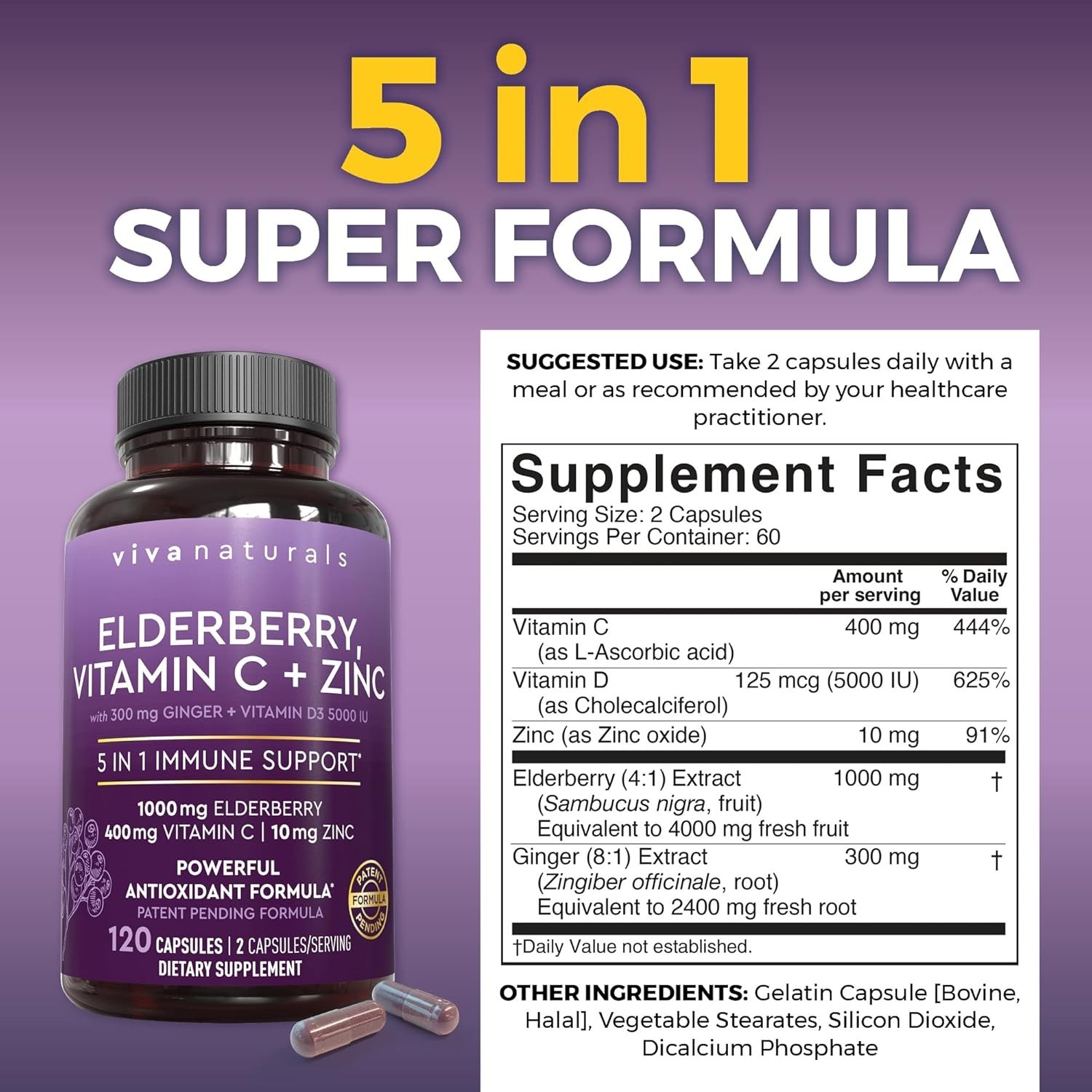 Sambucus Black Elderberry 5-in-1: Vitamin C, D3, Zinc Immunity Support