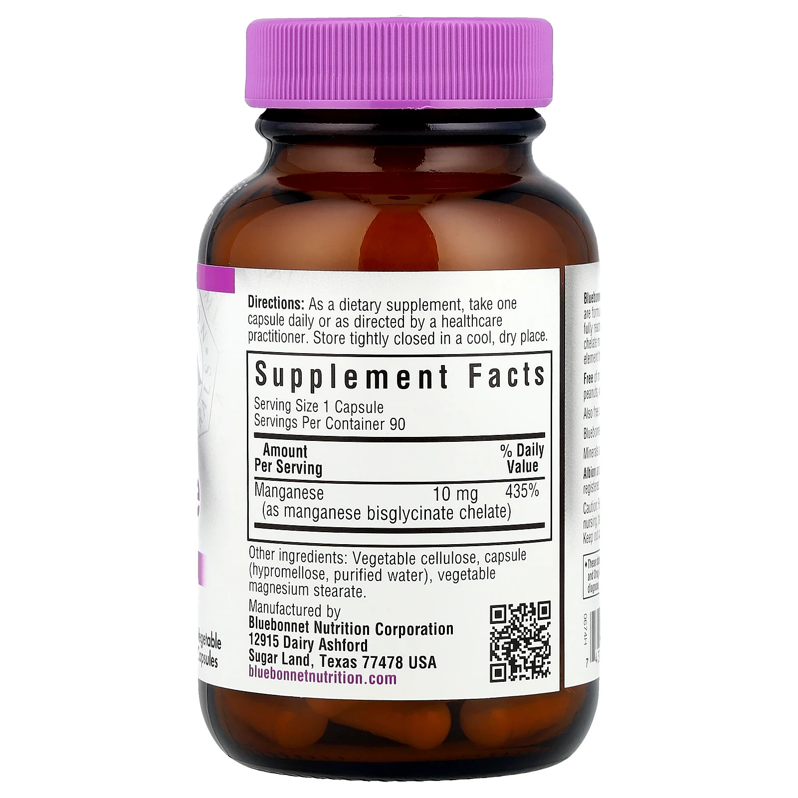 Bluebonnet Nutrition Chelated Manganese 90 Vcaps Egg-Free, Fish Free,