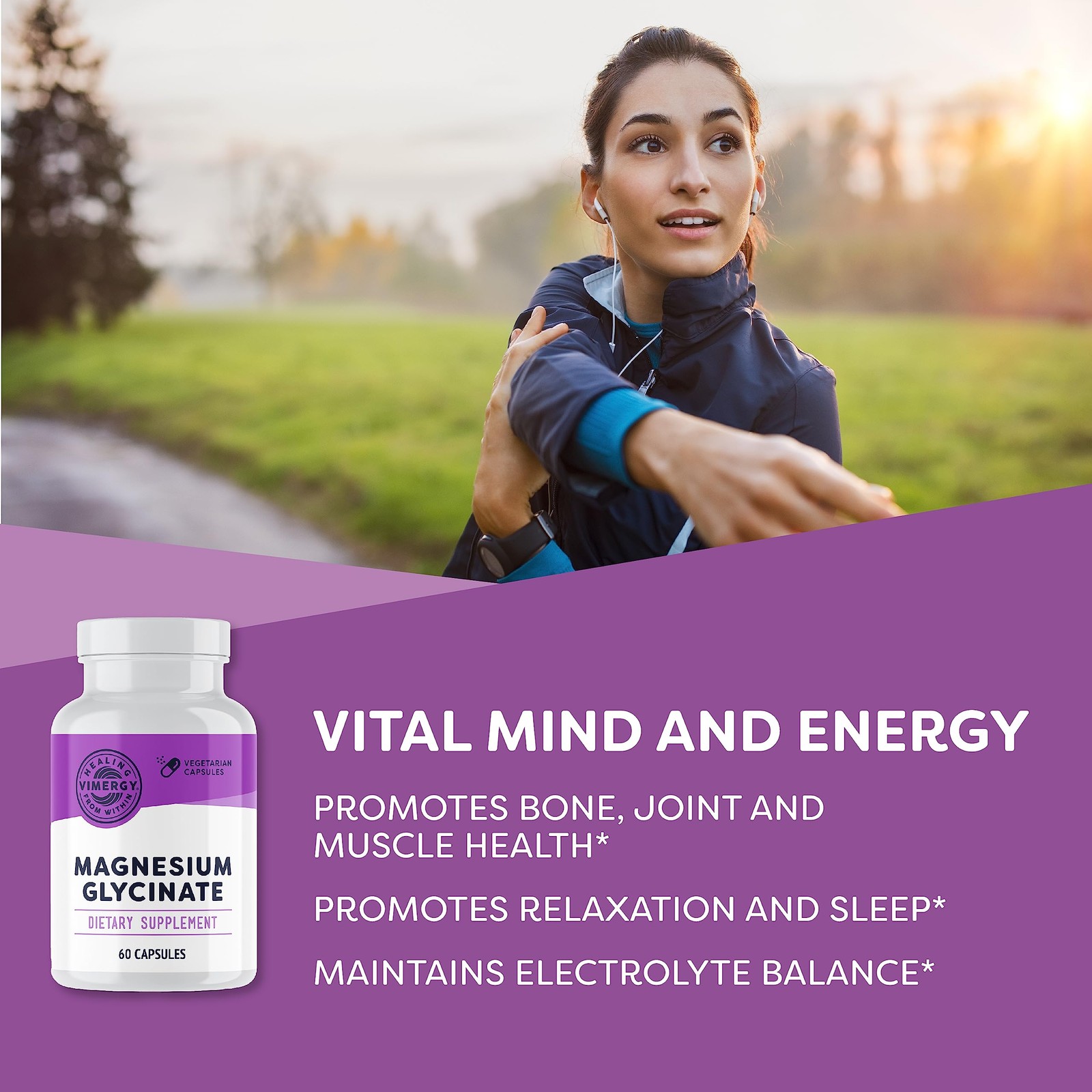 VIMERGY Magnesium Glycinate – Stress Support – Chelated 60 Count (Pack of 1)