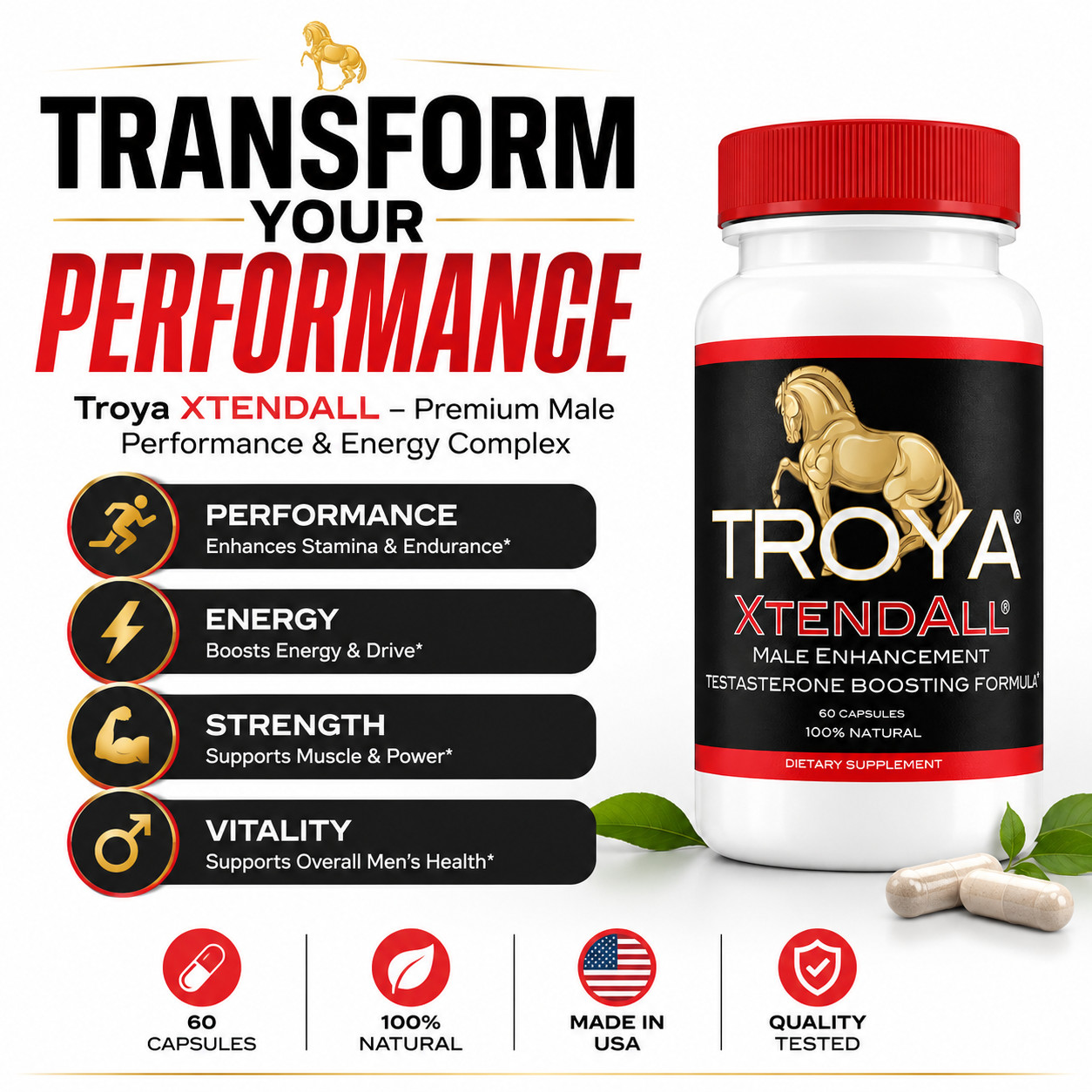 Troya Xtendall Premium Test Booster for Men – Enhances Energy, Stamina, Strength