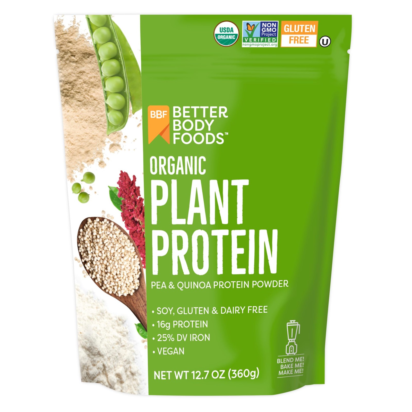 BetterBody Foods Organic Plant Based Protein Powder, 12.7 Ounce (Pack of 1)