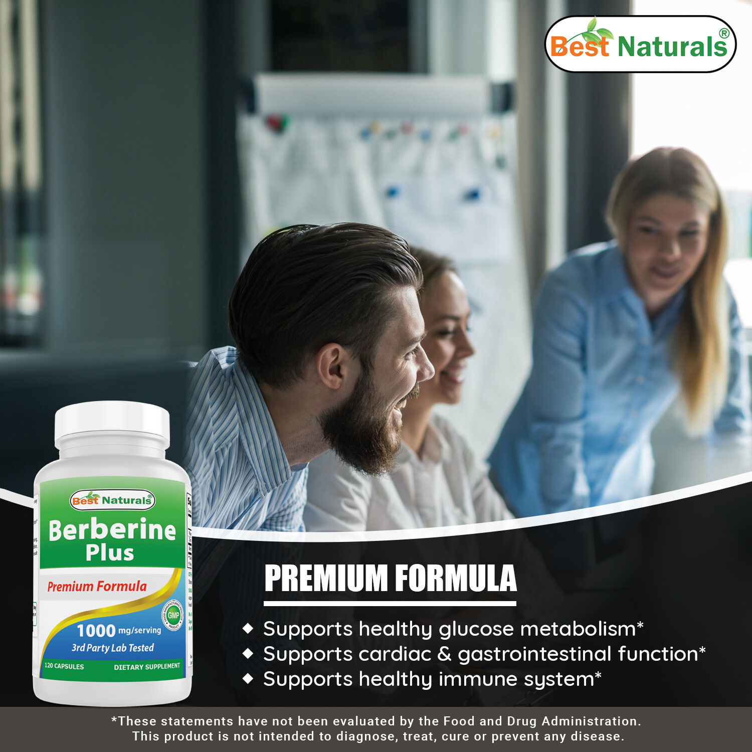 3 Pack Best Naturals Berberine Plus 1000 mg/Serving 120 Capsules – (non-gmo)
