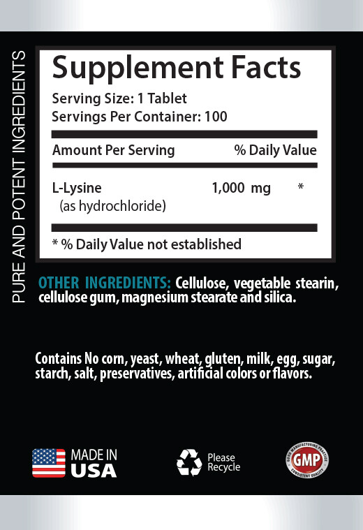 sport supplements – L-LYSINE 1000mg – amino acids energy – 3 Bottles 300 Tablets