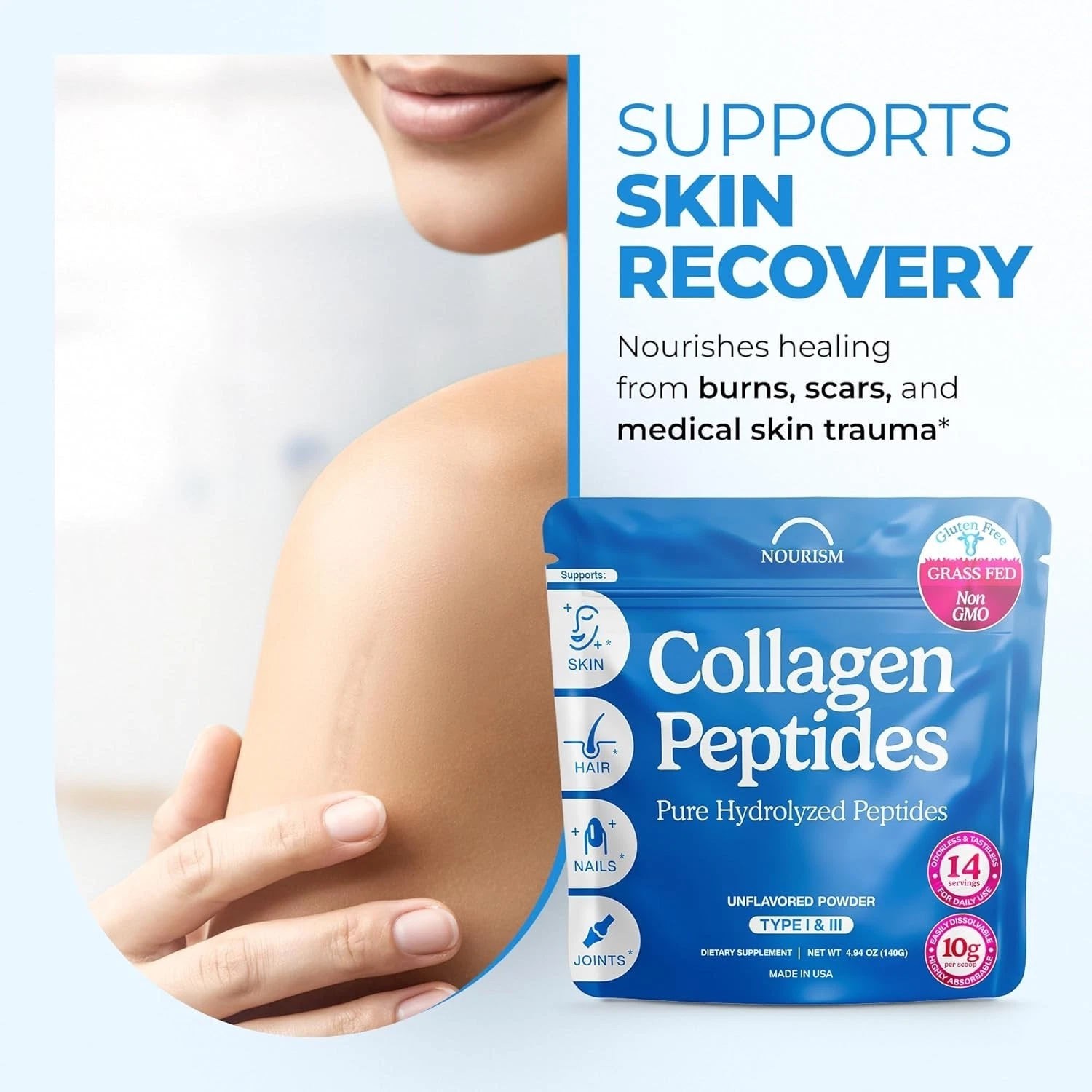 2 PACK Collagen Peptides Powder Types I and III Non-GMO Easy to Mix Kosher 1 LB