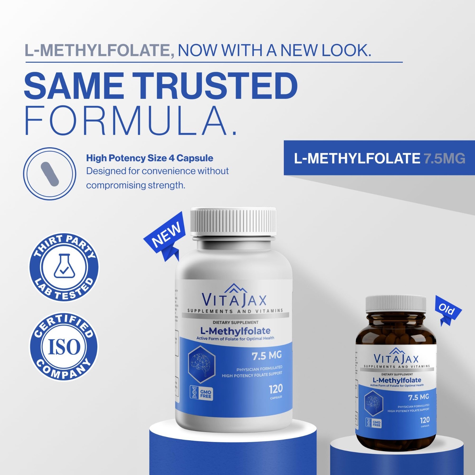 High-Potency L-Methylfolate 7.5mg – 120 Capsules, Active Folate, Gluten-Free, No