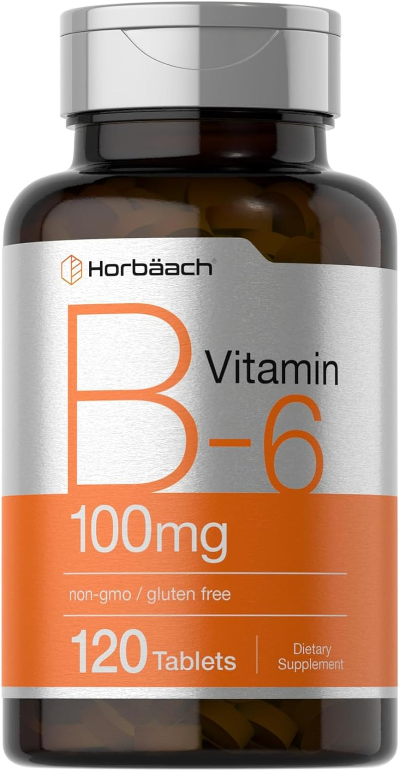 Horbaach Vitamin B-6 100Mg, 120 Vegetarian Tablets, Pyridoxine Hcl, Non-Gmo
