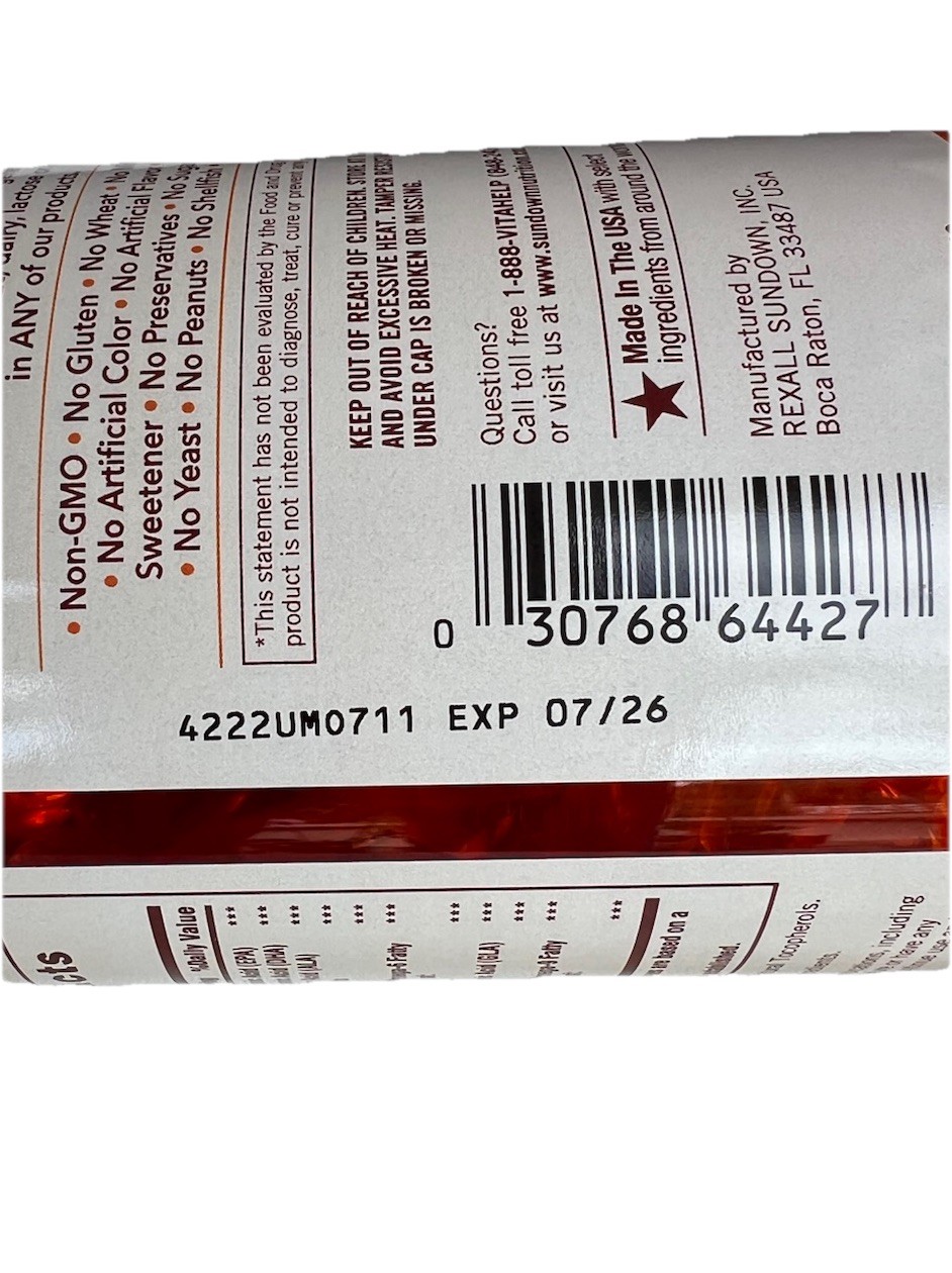 Sundown Triple OMEGA 3-6-9 Soft Gels Flax, Fish Borage Oil, 200 Count, Exp 07/26