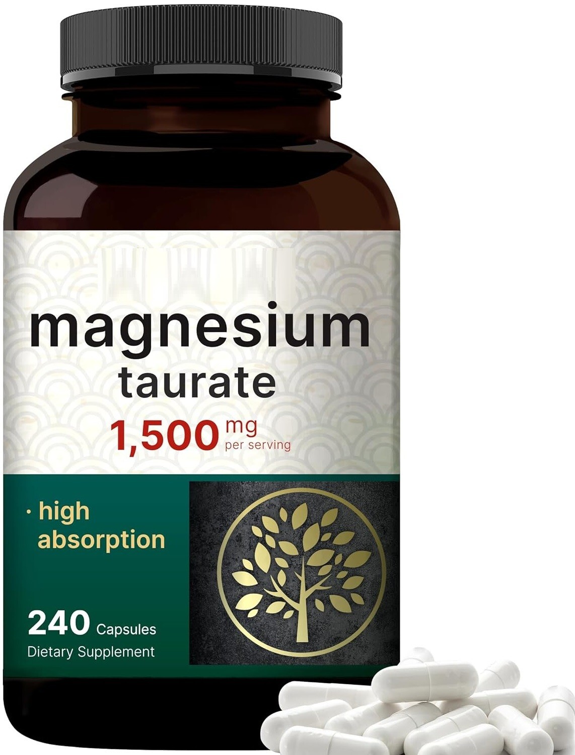 Magnesium Taurate 1500mg 240 Caps Vegeterian/NON-GMO/Gluten Free