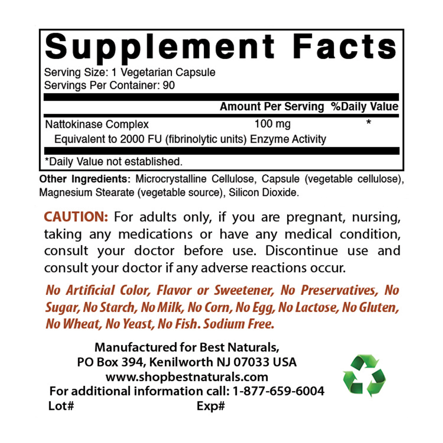 Best Naturals Nattokinase 100 mg 90 Vcaps