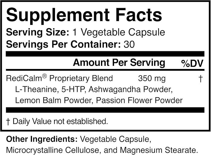 RediCalm – Natural Stress Relief Supplement – Non-GMO, Vegan, Gluten (30 cap)