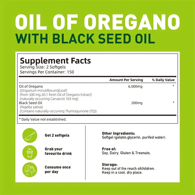2 in 1 Oil of Oregano & Black Seed Softgels Oil – 6000mg,Immune Support 2026 NEW