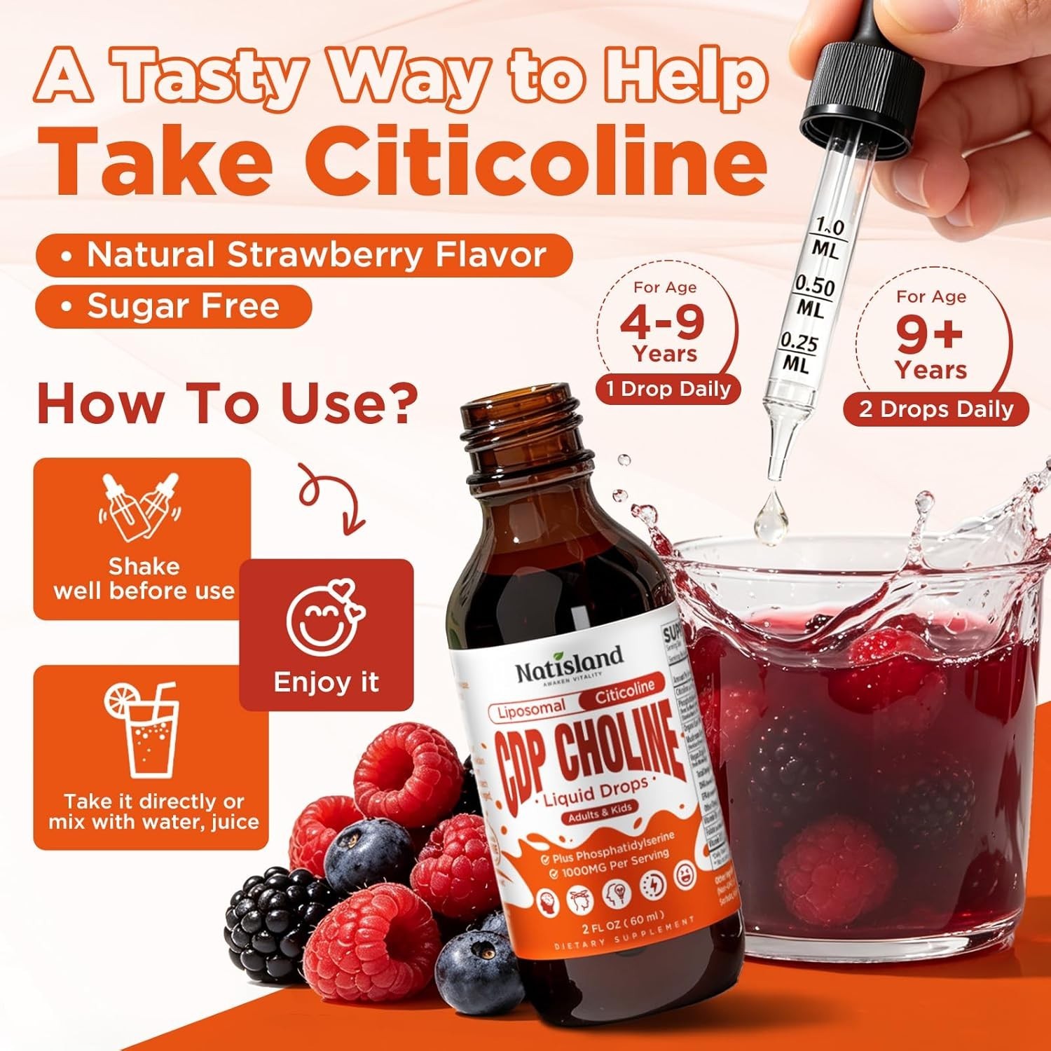 Citicoline 1000mg + Phosphatidylserine 300mg Supplements, CDP Choline for Kids..
