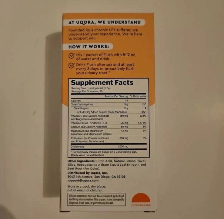 Uqora Flush Urinary Tract Drink Mix Pink Lemonade 30 Packets
