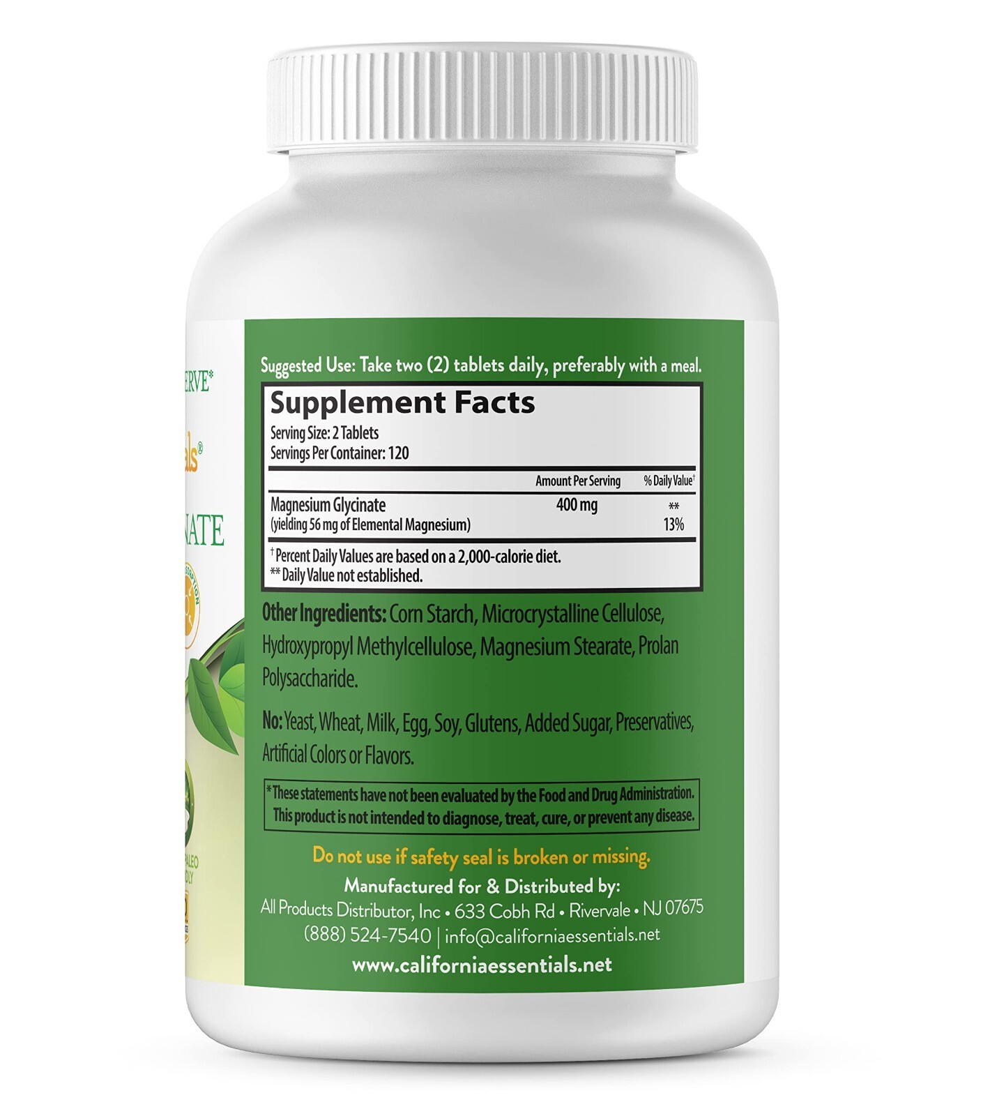 California Essentials Magnesium Glycinate 400 – 240 Tablets – Free Shipping