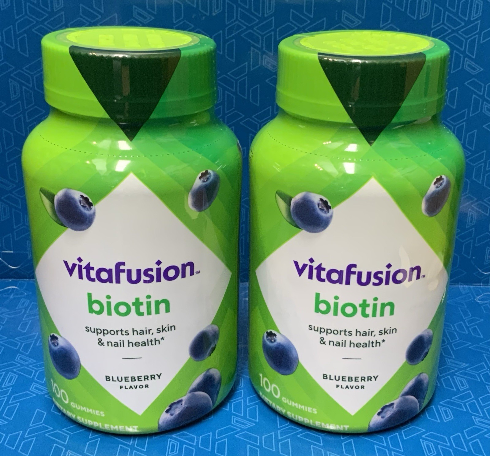 ⭐️ Lot of 2 / Vitafusion BIOTIN Gummies, Natural Blueberry 5000 mcg, 100 Ct