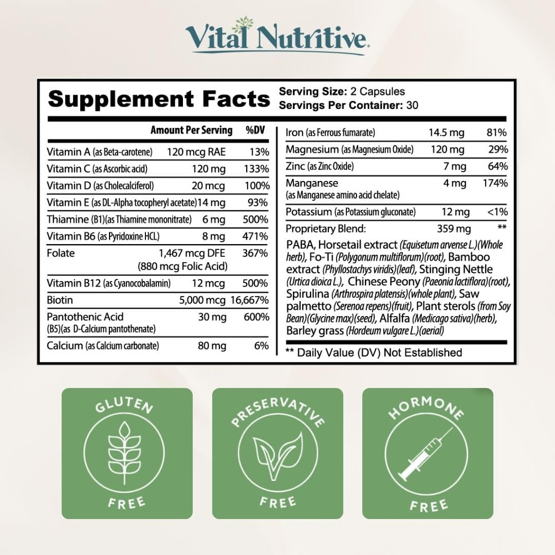 VITAL NUTRITIVE Vital Hair Complex Hair Growth Vitamins for Women and Men Bio…