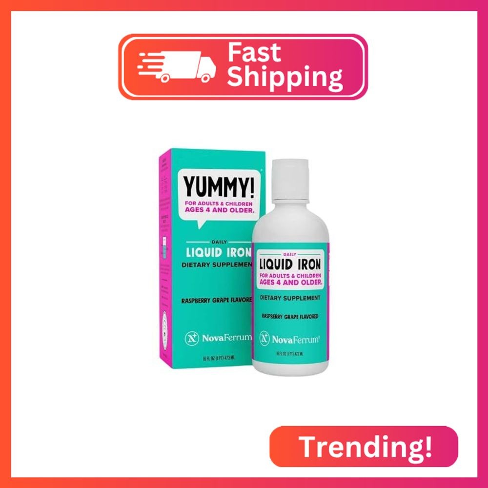 NovaFerrum Yummy 16 Fl Oz | Liquid Iron Supplement for Ages 4 & Up | 18mg of Iro