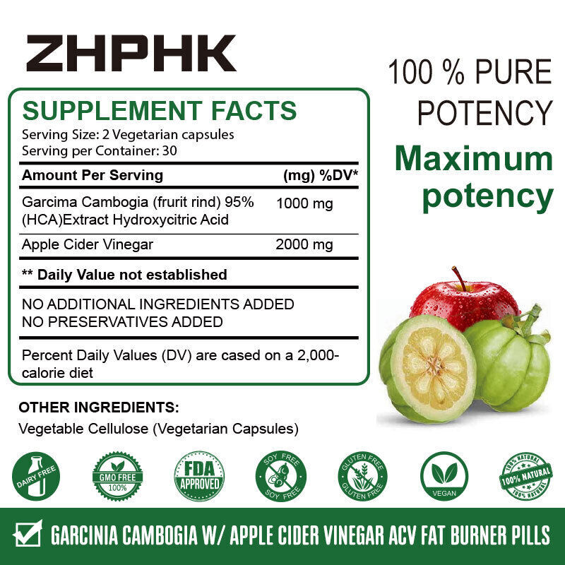 GARCINIA CAMBOGIA Extract – 95% Natural HCA with ACV 3000mg – Fast Weight Loss