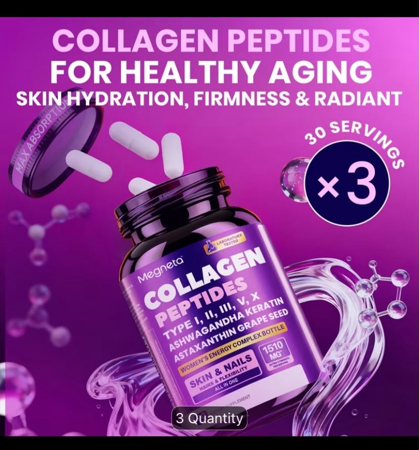 1pk Collagen Powder Capsules Type I,ll,lll,V,X With VitaminC For Men&Women 90ct