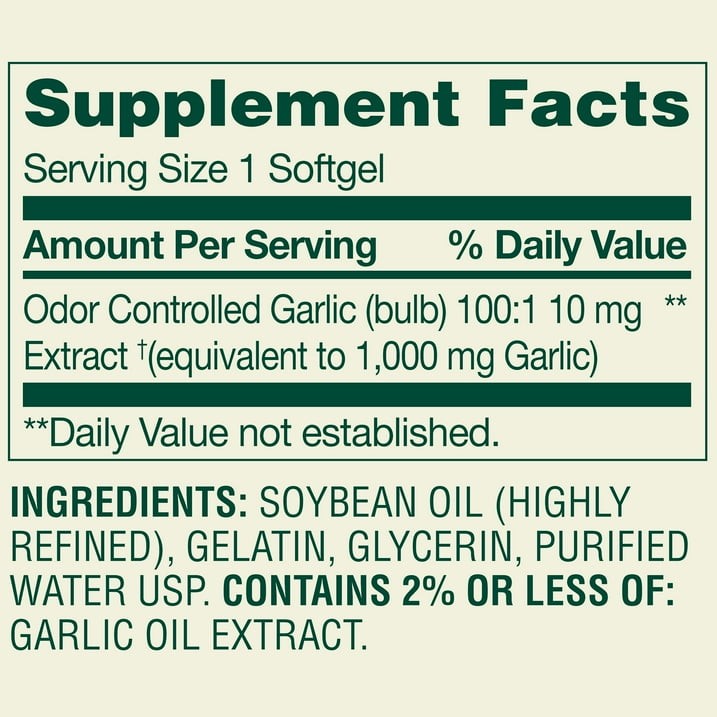 Spring Valley Odor-Control Garlic Softgels 1000 mg, Heart Health, 120 Count
