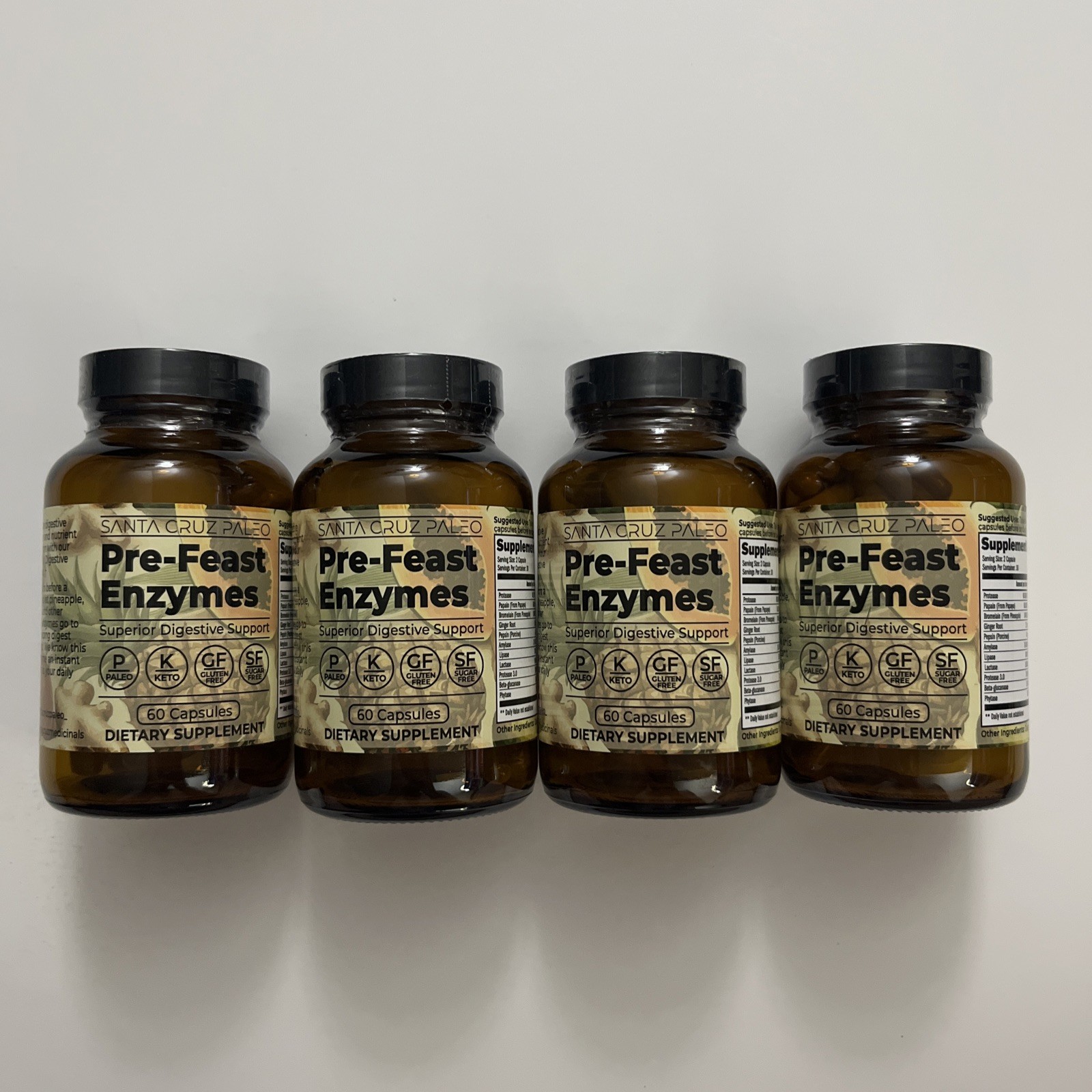 Lot of 4 – Santa Cruz Paleo Pre-Feast Enzymes Digestive Supplement – 60 Capsules
